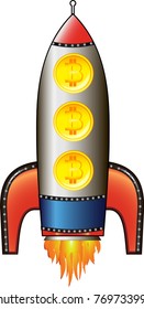 rocket bitcoin, rocket with coins bitcoin on the body