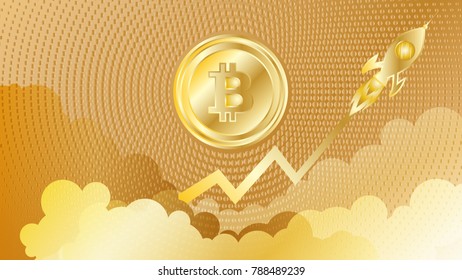 A rocket with bitcoin logo vector. gold