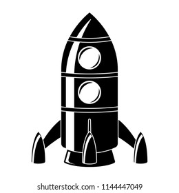 Rocket. Black drawing. Vector illustration isolated on white background