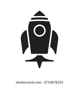 Schwarzes Raketensymbol. Rakete, Abschusszeichen, Symbol. Mission, Start-up, Business, Erfolgskonzept. Vektorgrafik. Bearbeitbarer Strich. Flaches Gestaltungselement.