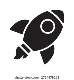 Schwarzes Raketensymbol. Rakete, Abschusszeichen, Symbol. Mission, Start-up, Business, Erfolgskonzept. Vektorgrafik. Bearbeitbarer Strich. Flaches Gestaltungselement.