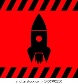 Rocket black on a red background, vector illustration for design.