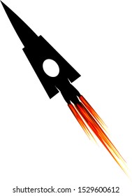Rocket. Black silhouette. Vector illustration on isolated background.
