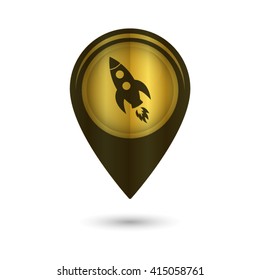 Rocket - black vector icon; golden  map pointer
