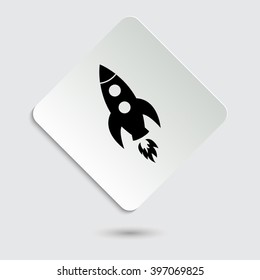 Rocket - black vector icon  on a paper button