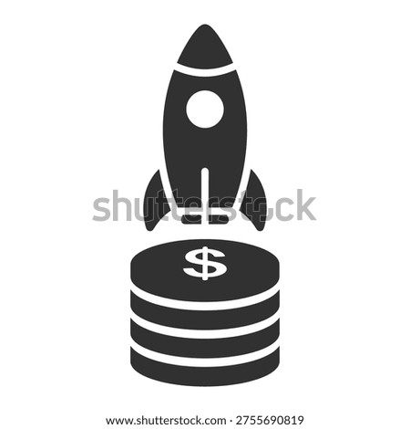 Rocket blast off from coins, symbolizing financial growth, investment, wealth accumulation, and startup success. Concept for economic prosperity and profit.