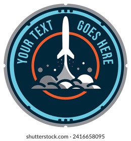 Rocket blast off through the sky limit. Rounded logo template. EPS 10 editable.