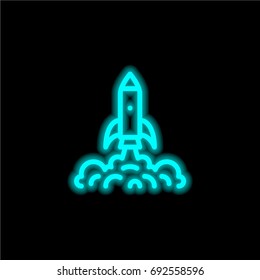 Rocket blue glowing neon ui ux icon. Glowing sign logo vector
