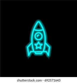 Rocket blue glowing neon ui ux icon. Glowing sign logo vector