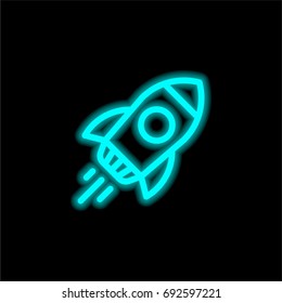 Rocket blue glowing neon ui ux icon. Glowing sign logo vector