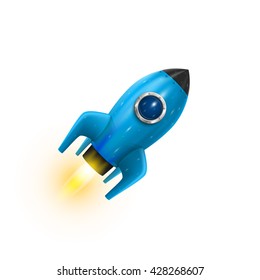 The Rocket blue icon 3d, Realistic Blue object on a white background, Vector illustration