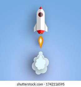 Rakete in blauem Himmel. Vector-Abbildung.