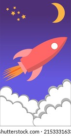 rocket in the blue sky vector kids childern drawing