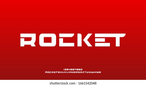 Rocket, a bold modern sporty science fiction typography alphabet font. vector illustration design