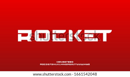 Rocket, a bold modern sporty science fiction typography alphabet font. vector illustration design
