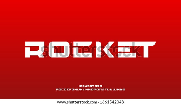 Rocket, a bold modern sporty
science fiction typography alphabet font. vector illustration
design