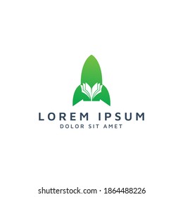 rocket and book negative space logo design