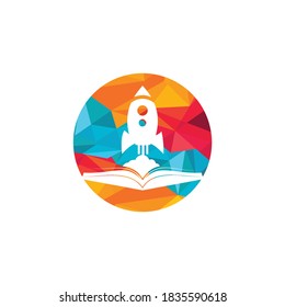 Diseño del logotipo vectorial del libro de cohetes. Vector de diseño de plantillas de logotipo de eBook rápido.