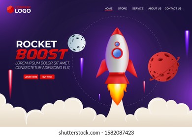 Rocket Boost Website Landing Page Vector Template Design