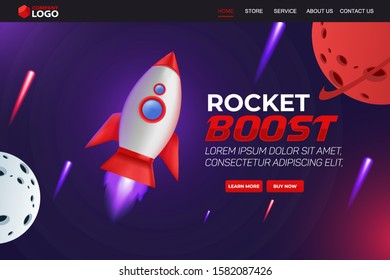 Rocket Boost Website Landing Page Vector Template Design