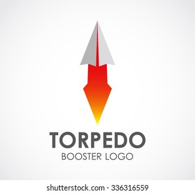 Rocket booster abstract vector and logo design or template flying technology business icon of company identity symbol concept