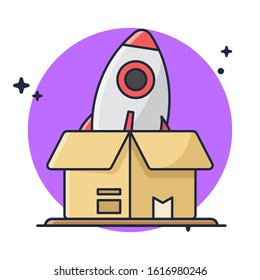 Rocket Box Cardboard Premium Vector Illustration