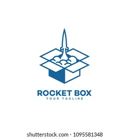 Rocket box logo design template in outline style. Vector illustration.