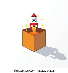 Rocket Box Logo Design Template, Think Outside The Box Logo, Logistic And Delivery Logo, Vector Art And Illustration