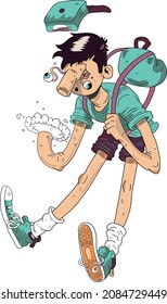 Raketenjunge mit Tasche im Weltraum