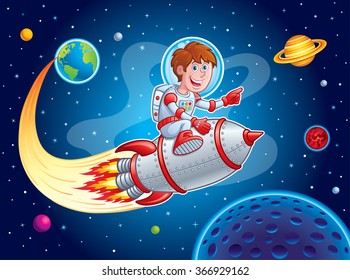 Rocket Boy Blasting From Earth to Outer Space