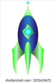 Rocket - bright blue-green - vector full color illustration. Spaceship - color children's picture - starship.