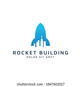 diseño del logotipo de espacio negativo para cohetes y edificios