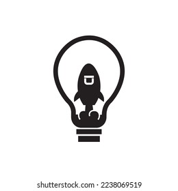 Rocket bulb is full of creative ideas, analytical faster thinking. Light bulb icon vector. illustration symbol idea.