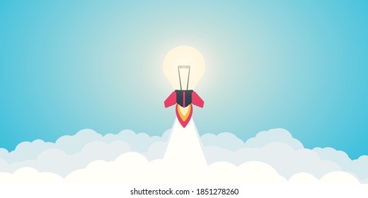 Raketentrippe startet am Himmel. Geschäftskonzept. Einfaches, modernes Cartoon-Design im Flachstil