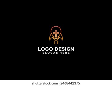 Rocket Bulb line Logo Design Vector Illustration