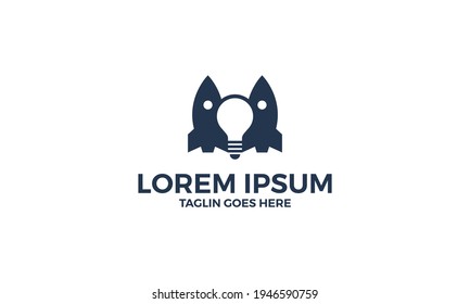 rocket and bulb in negative space  idea smart logo vector icon illustration