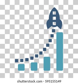 Rocket Business Bar Chart icon. Vector illustration style is flat iconic bicolor symbol, cyan and blue colors, transparent background. Designed for web and software interfaces.