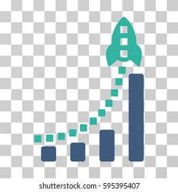 Rocket Business Bar Chart icon. Vector illustration style is flat iconic bicolor symbol, cobalt and cyan colors, transparent background. Designed for web and software interfaces.