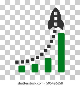 Rocket Business Bar Chart icon. Vector illustration style is flat iconic bicolor symbol, green and gray colors, transparent background. Designed for web and software interfaces.