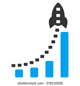 Rocket Business Bar Chart vector icon. Style is bicolor flat symbol, blue and gray colors, dots are rounded rectangles, white background.