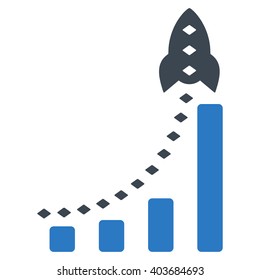 Rocket Business Bar Chart vector toolbar icon. Style is bicolor flat icon symbol, smooth blue colors, white background, rhombus dots.