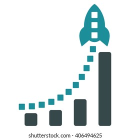 Rocket Business Bar Chart vector toolbar icon. Style is bicolor flat icon symbol, soft blue colors, white background, square dots.