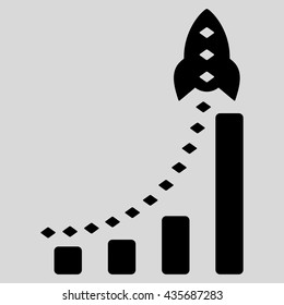 Rocket Business Bar Chart vector toolbar icon. Style is flat icon symbol, black color, light gray background, rhombus dots.