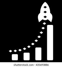 Rocket Business Bar Chart vector toolbar icon. Style is flat icon symbol, white color, black background, rhombus dots.