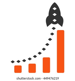 Rocket Business Bar Chart vector toolbar icon. Style is bicolor flat icon symbol, orange and gray colors, white background, rhombus dots.