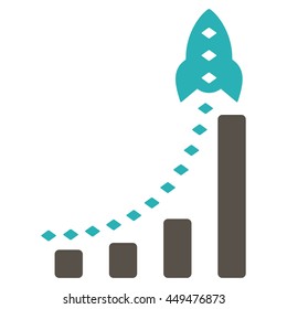Rocket Business Bar Chart vector toolbar icon. Style is bicolor flat icon symbol, grey and cyan colors, white background, rhombus dots.