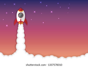 Rocket business concept. Rockets competition are flying up into the sky while flying above a cloudy. Business success goal. Business startup. Creative idea. Illustration vector concept design