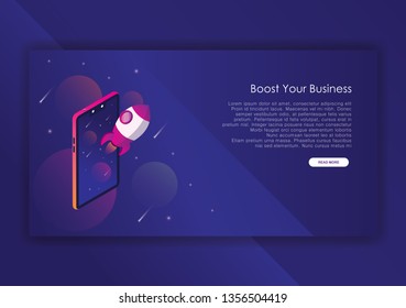 Rocket business isometric design  template