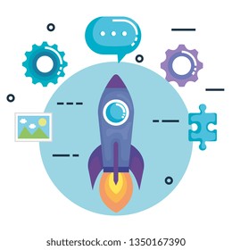rocket with business marketing