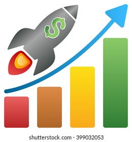 Rocket Business Start Bar Chart vector toolbar icon for software design. Style is a gradient icon symbol on a white background.